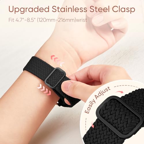 Braided Stretchy Nylon Band Compatible for Apple Watch Bands Women Men - color: Black, size: 38mm/40mm/41mm/42mm
