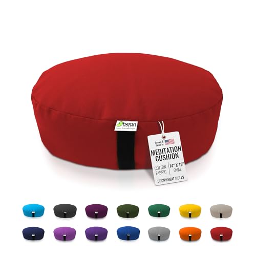 Bean Products Oval Zafu Meditation Cushion, Yoga Pillow 14"x18" - Red | Heavy Weight Washable Cotton Cover - Buckwheat Hull Filled Inner liner - Zen Floor Sitting Cushion - 14" Diameter - color: Red, size: Oval - 14" x 18"