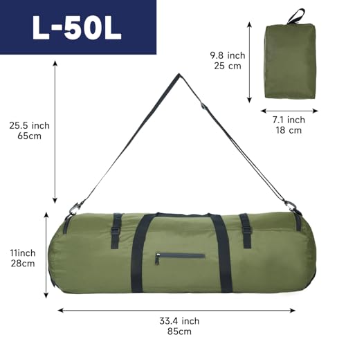 Arxus Duffle Bag 30L/50L/90L Long Travel Bag for Baseball Bat Tent Large - color: Green, size: 50L