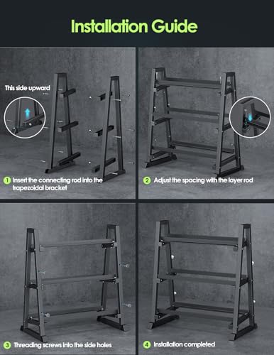 Leteuke 3 Tier Dumbbell Rack Stand Only, 1300LBS Heavy Duty