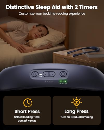 Glocusent Neck Light with Timer, 100 Hours Book Light for Bedtime Reading | Neck Reading Light, 3-Color, 5 Brightness, Bendable, Ergonomic, 1600mAh, Rechargeable, Eye Care, Sleep Aid, Travel Lock, Gift - color: Navy Blue