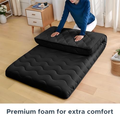 SCHNAUZER HOME Japanese Futon Floor Mattress Queen 3.5" Thick Black - color: Black, size: Queen( 80 x 60 )