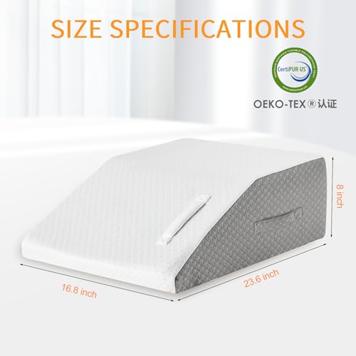 Ruqmuis Leg Elevation Pillow for After Surgery, Leg Elevating Pillow for Swelling & Blood Circulation, Leg Wedge Pillow for Sleeping, Knee Pillow for Knee Hip Ankle Pain Relief, 23.6×16.8×8Inch White - color: White/Grey, size: Flat Top 23.6*16.8*8 Inch