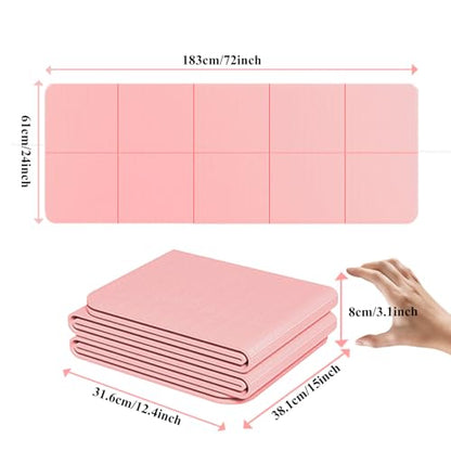 Yoga Mat for Travel, Non-Slip Yoga Mat, Exercise Mat 1/4" Thick Yoga Mat Foldable, Perfect for Pilates, Outdoor & Travel, TPE Anti-Slip Yoga Mat with Carry Bag - color: pink