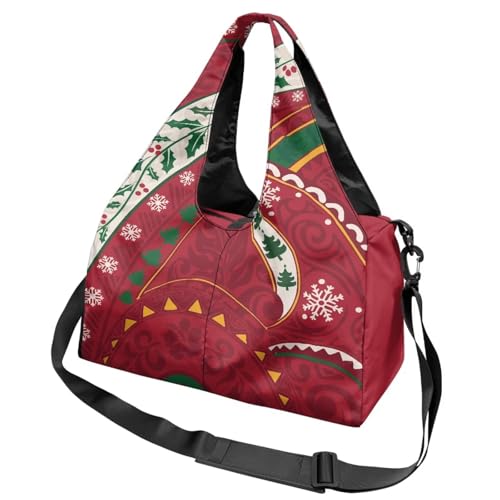 Yoga Gym Bag with Removable Adjustable Shoulder Strap, Shoe Compartment & Top Yoga Mat Holder 17.72x8.66x9.84in - color: Christmas Polynesian Print