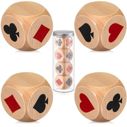 Seenelling 4 Pcs Wooden Marker Dice with Box for Euchre Game,Brown,1.57'' | Ace Indicator for Poker, Wooden Dice Cube with Clear Prints, Great Gift for Card Players, Storage Tube Included