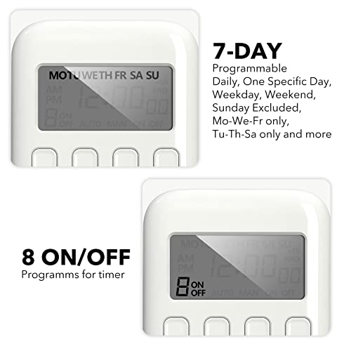 BN-LINK Digital Outlet Timer for Light, 7 Days Programmable Timer for Lamps - color: 7 Day, Single Outlet, 1-pack