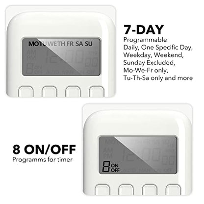 BN-LINK Digital Outlet Timer for Light, 7 Days Programmable Timer for Lamps - color: 7 Day, Single Outlet, 1-pack