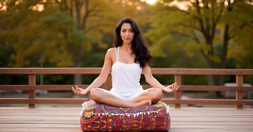 CRAFT KALA Large Hippie Mandala Meditation Floor Ottoman Pillow Cushion Pouf Cover Square Poufs Bohemian Circle Floor Cushion Case Outdoor Fireplace Yoga Living Room Decor Cover New Orange, 16" Square - color: New Orange, size: 16"D x 16"W x 5"H