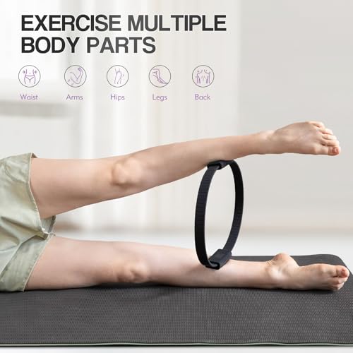 Pilates Kit, 13.5" Pilates Ring with Mini Ball & Resistance Bands | Home Pilates Equipmen Set, Magic Circle Ring with Anti-Slip Handles for Beginners, Workout Guide Included - color: Black