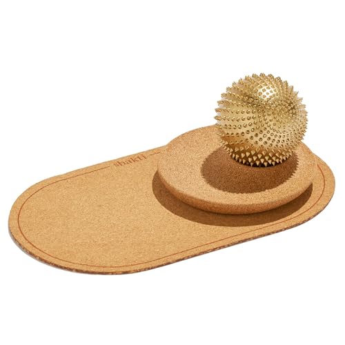 ShaktiMat Wonderball Acupressure Massage Ball, Cast in Brass with Natural Cork Rolling Mat & Stand Included | Activate Trigger Points Like Acupuncture to Relieve Tension and Stress and Help Relax | Spiky Massage Ball, Activate Trigger Points Like Acupunct