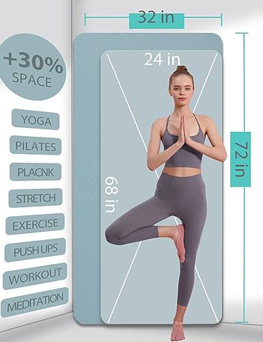 Yoga Mat Double-Sided Non Slip, 72'' x 32'' x 7mm - Extra Wide & Thick Yoga Mat for Women Men Kids, Professional TPE Yoga Mats for Home Workout, Yoga, Pilates and Floor Exercise, with Carrier Strap - color: Blue