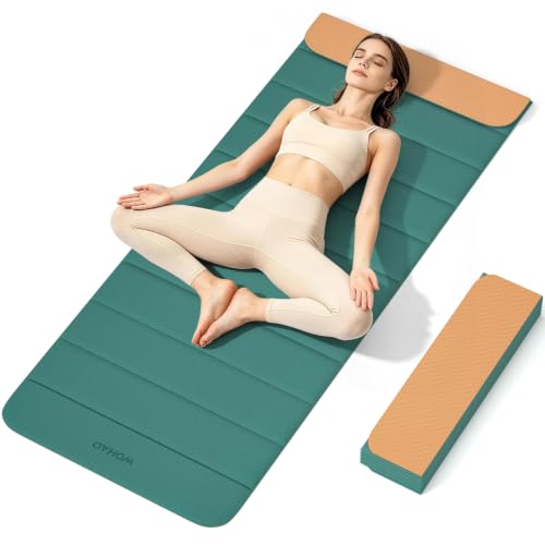 12-Fold POE Yoga Mat 75x26x0.4 Inches | Non-Slip, Compact, Workout-Friendly for Yoga, Pilates, Strength Training & Meditation - color: Green+Orange
