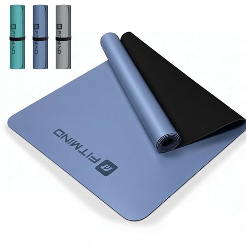 Professional PU Rubber Yoga Mat, Double-Sided Non Slip Sweat Resistant Exercise Mat for Men Women, Comfortable Extra Long & Wide for Yoga, Pilates, Fitness, Home Gym, 72"×26.8"×0.18"(4.5mm)Thick - color: blue