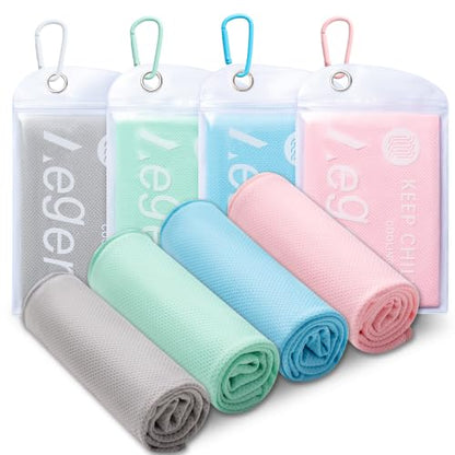 4Pack Cooling Towel 40"x12" Cooling Neck Wraps,Soft Breathable ChillyTowel - color: Mint Green / Sky Blue / Light Gray / Sakura Pink