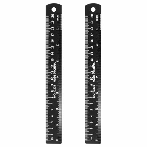 HARFINGTON 2pcs Metal Straight Ruler 20cm Metric SAE Aluminum Alloy Measuring Rulers Scale Tool with Hole for Measure Study Reading Classroom Office, Black - size: 20cm