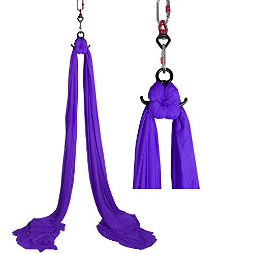 Durable Aerial Silks Starter Kit with 11-Yard Yoga Hammock & Hardware | Aerial Swing for Acrobatic Flying Yoga & All Levels, Aerial Rigging Point up to 14ft, Durable, Safe - color: Dark Purple
