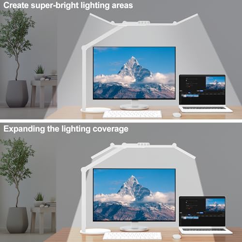 Led Desk Lamp with Atmosphere Lighting, Rotatable Tall Architect Desk Lamp for Home Office with Swing Arm, 24W Bright Auto Dimming Adjustable Computer Light with Base for Table - color: White