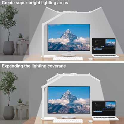 Led Desk Lamp with Atmosphere Lighting, Rotatable Tall Architect Desk Lamp for Home Office with Swing Arm, 24W Bright Auto Dimming Adjustable Computer Light with Base for Table - color: White