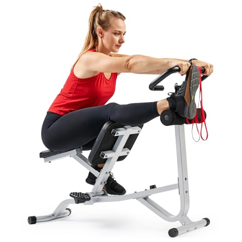 Sunny Health & Fitness Full Body Stretch Machine Back Stretcher Pivot Seat | Pivoting Seat, Multi-Use Handlebar, Padded Back Support, Full-Body Stretching, Flexibility Training, Home Gym Use - color: Gray
