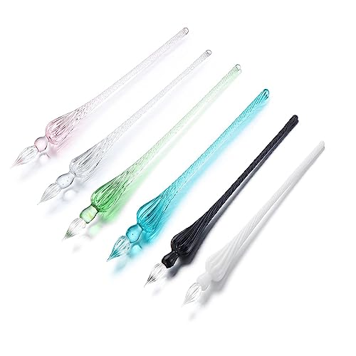 Leadigol 6PCS Vintage Glass Dipping Pen, Handmade Glass Dip Pen, High Borosilicate Crystal Dip Pen Glass Signature Pen, Signature Calligraphy Fountain Pen