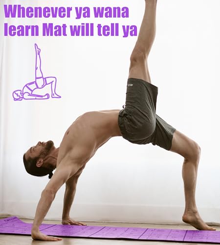 Foldable Instructional Yoga Mat with Poses Printed On It (Purple)