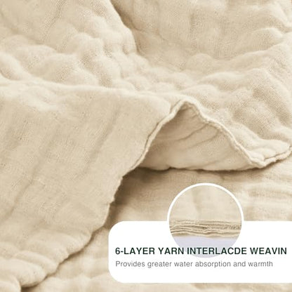 Love's cabin 100% Cotton Muslin Blanket, 6 Layer Lightweight Breathable Gauze Queen Size Blanket 90 x 90 Inches, Soft All Season Blanket for Bed, Beige - color: Beige, size: Queen(90"x90")