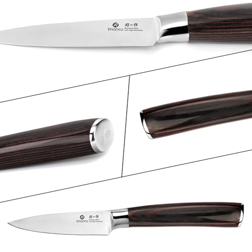 imarku Paring Knife 3.5 Inch, Japanese High Carbon Stainless Steel | Ultra Sharp Fruit Knife, Small Kitchen Knife for Peeling Fruits, Ergonomic Pakkawood Handle, Unique Gifts for Men and Women - color: Brown Handle