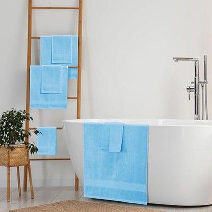 Belizzi Home 8 Piece Towel Set 100% Ring Spun Cotton, 2 Bath Towels 27x54, 2 Hand Towels 16x28 and 4 Washcloths 13x13 - Ultra Soft Highly Absorbent Machine Washable Hotel Spa Quality - Light Blue - color: Light Blue, size: 8 Piece Towel Set