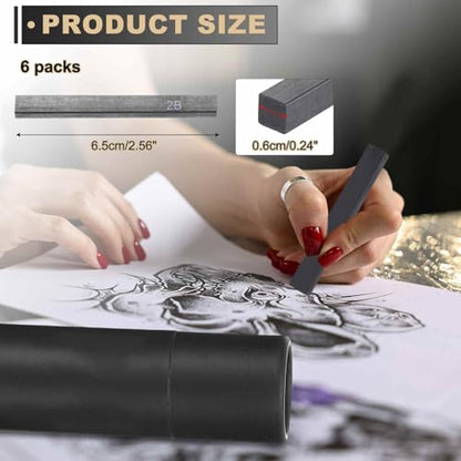 MECCANIXITY Compressed Charcoal Sticks, 2B Grade Square Vine Charcoal Sticks Set Art Supplies for Painting Drawing Sketching Shading Artists Beginners(Pack of 6) - style: 2B
