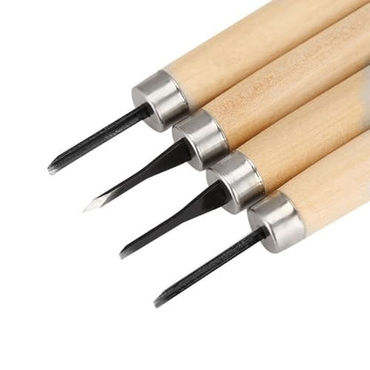 MOPFOL Wood Carving Tools 4 Pcs Set – Professional Engraving Knives for Woodworking & Rubber Stamp Craft, Comfort Grip Handles(#1) - size: #1