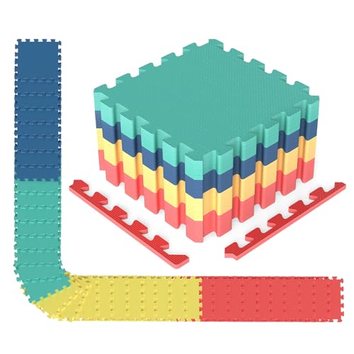 Giantex 54 PCS Interlocking Exercise Mat, 54 Sq.Ft EVA Foam Floor Tiles with Borders, 0.4" Thick Non-Slip Puzzle Workout Mats, Protective Gym Flooring for Home Gym, Garage, Basement, Multicolor - color: Multi Color, size: 54 Sq.Ft (54 Tiles)