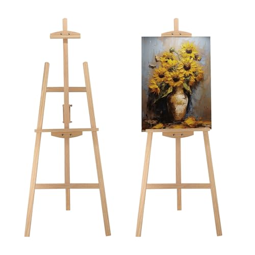 Adjustable Pine Wooden Painting Easel, Art Easel for Display | A-Frame Nature Easel Hold up to 43'' Painting Canvas for Wedding Sign and Poster, Drawing for Adults, Begginners and Students - color: Nature