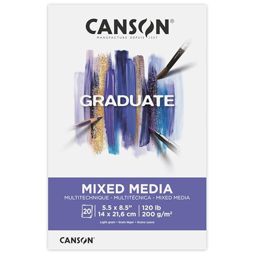 Canson Graduate Mixed Media Pad, Foldover, 5.5x8.5 inch, 20 Sheets | Artist Paper for Adults and Students - Watercolors, Mixed Media, Markers and Art Journaling - color: White Paper, size: 5.5x8.5 inch