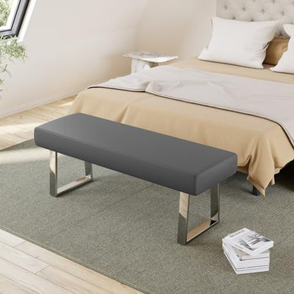 JIEXI 55" Upholstered Bedroom End Kitchen Bench with Sturdy Chrome Legs | PU Leather Padded Seat, Sturdy Thick Metal Legs, Space Efficient for Entryway Kitchen Dining Room Bedroom Window - color: Grey, size: 55 IN
