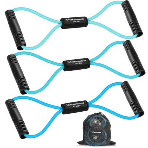 RENRANRING Figure 8 Fitness Resistance Bands with Handles - Exercise Tube Band Set of 3 for Arm and Shoulder Stretch, Rope 8 Word Elastic for Women and Men - color: Blue series, size: 3pcs