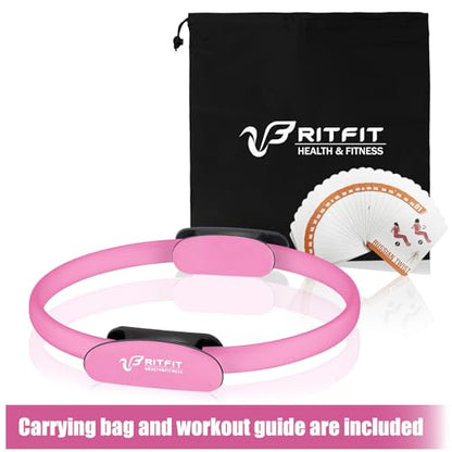 RitFit Pilates Ring 14 Inch Magic Fitness Circle for Inner Thigh Toning | Bonus Workout Guide & Storage Bag Included, Lightweight & Portable, Pilates Yoga Full Body Toning - style: Pink