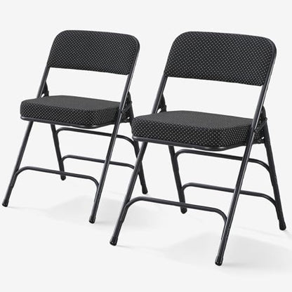 Folding Chair Fabric Padded Seat Indoor Foldable Chair Grey 2 Pack - color: Black X2