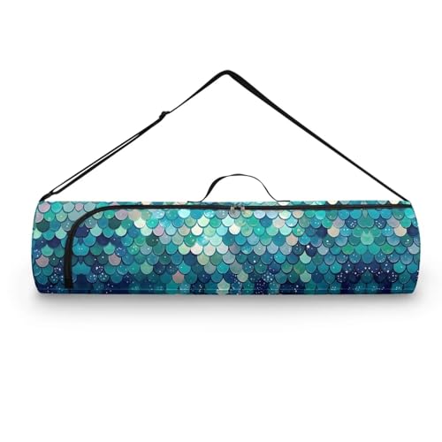 Yoga Mat Bag for Women & Men Full-Zip Yoga Mat Carrier Bag for Class Workout Park with Adjustable Strap - color: Blue Fish Scale1
