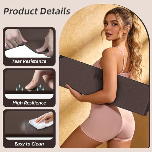 HAHE Foldable Yoga Exercise Mat, 74"Lx32"Wx1/3"Thick, TPE Workout Mat - color: Dark Brown+Black