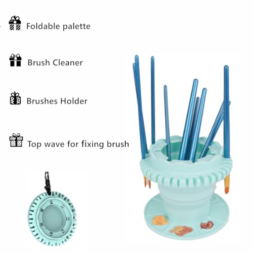 Painter's Foldable palette Paint Brush Cleaner Rinse Cup Brushes Holder (All-in-One) with Storage bag, Silicone safe and easy to clean, easy to store for Acrylics, Oils and Water-Based Paints (Pink)