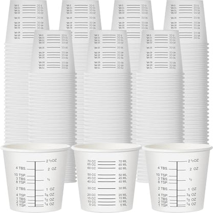Sliner 100 Pcs 3 oz Graduated Paper Cups Disposable Wax Coated Medicine Cups Disposable Measuring with Clear Measurements for Measuring Resin, Mixing Paint, Resin, Stain, Epoxy