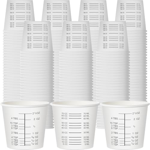 Sliner 200 Pcs 3 oz Graduated Paper Cups Disposable Wax Coated Medicine Cups Disposable Measuring with Clear Measurements for Measuring Resin, Mixing Paint, Resin, Stain, Epoxy