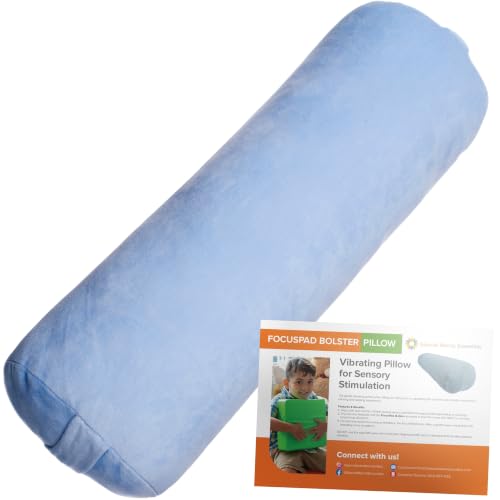 Special Needs Essentials FocusPad Vibrating Sensory Bolster Pillow - Calming Massage Cushion for Kids and Adults with ADHD or Autism, Lap, Neck & Back Support | Blue Gray