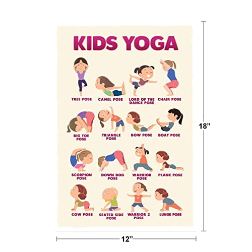 Kids Yoga Poster Kid Chakra With Poses For Children Exercise Posters Activities Cool Wall Art Print 12x18 - color: Kids Yoga Poses | 13725, size: 18"L x 12"W