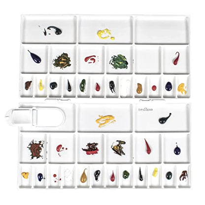 Zahepa Large Paint Palette Box with Lid, 24 Wells, Watercolor Mixing Tray | Foldable Travel-Friendly Design With Thumb Hole And Secure Locking Latch For Acrylic Mediums, Students, And Classrooms - style: Rectangle - 41 Compartments