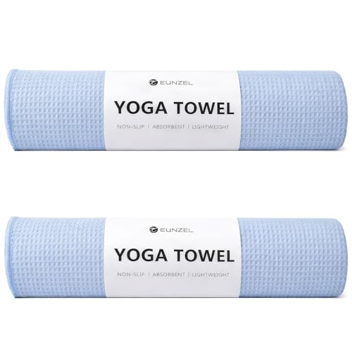 Eunzel 2 Pack Hot Yoga Towel, Non-Slip Yoga Mat Towel with Grip Dots Stickyfiber Sweat Absorbent Towel for Hot Yoga, Pilates and Workout 72" x 24", Blue - color: Blue