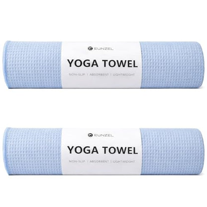 Eunzel 2 Pack Hot Yoga Towel, Non-Slip Yoga Mat Towel with Grip Dots Stickyfiber Sweat Absorbent Towel for Hot Yoga, Pilates and Workout 72" x 24", Blue - color: Blue