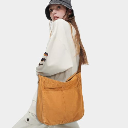Canvas Tote Bag Casual Hobo Crossbody Shoulder Bag for Women and Men Large Purse Messenger Bag Travel Work - color: 1-brown