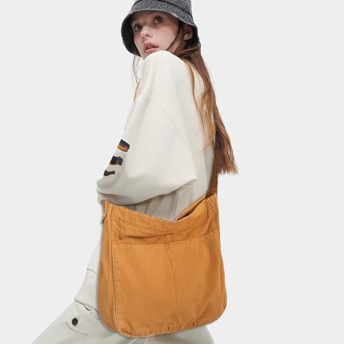 Canvas Tote Bag Casual Hobo Crossbody Shoulder Bag for Women and Men Large Purse Messenger Bag Travel Work - color: 1-brown